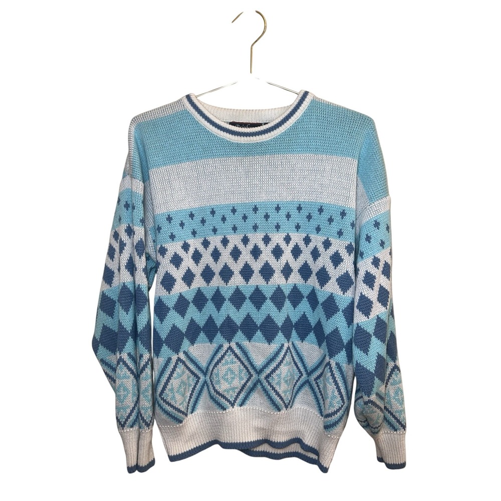Vintage Rainbow Ridge Sweater Womens 20W Blue Geometric Knit Crewneck Plus Size